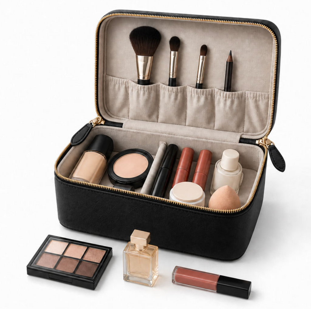 LuxeVoyage™ PU Leather Makeup Organizer
