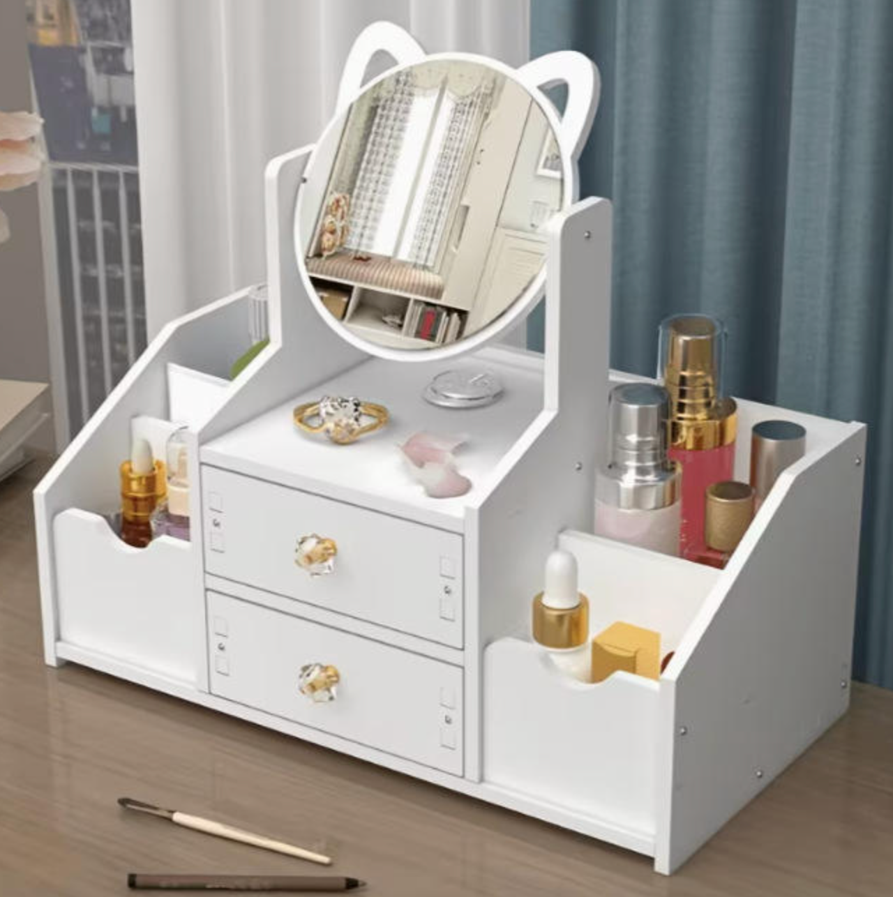 Elegant Vanity Makeup Organizer with Drawers