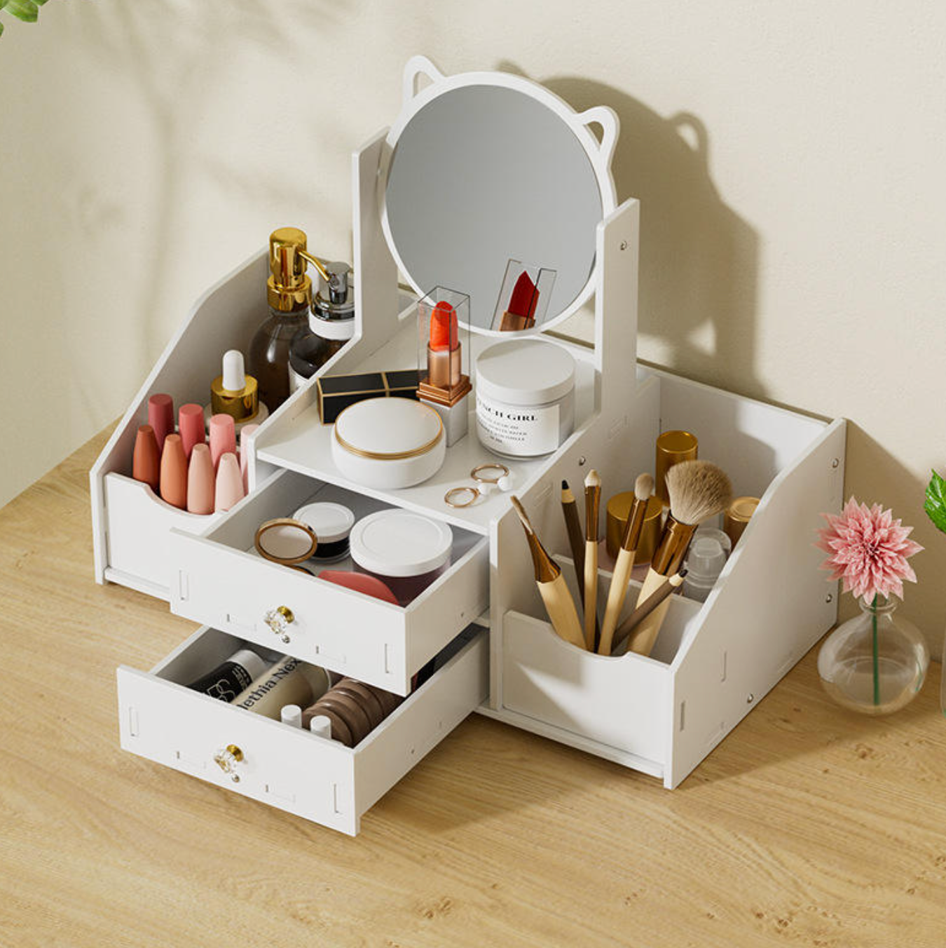 Elegant Vanity Makeup Organizer with Drawers