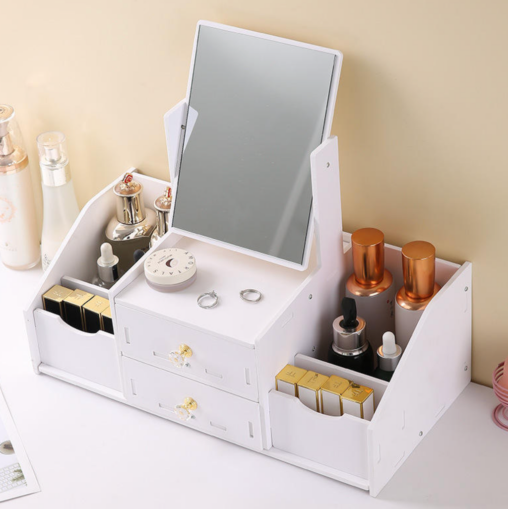 Elegant Vanity Makeup Organizer with Drawers