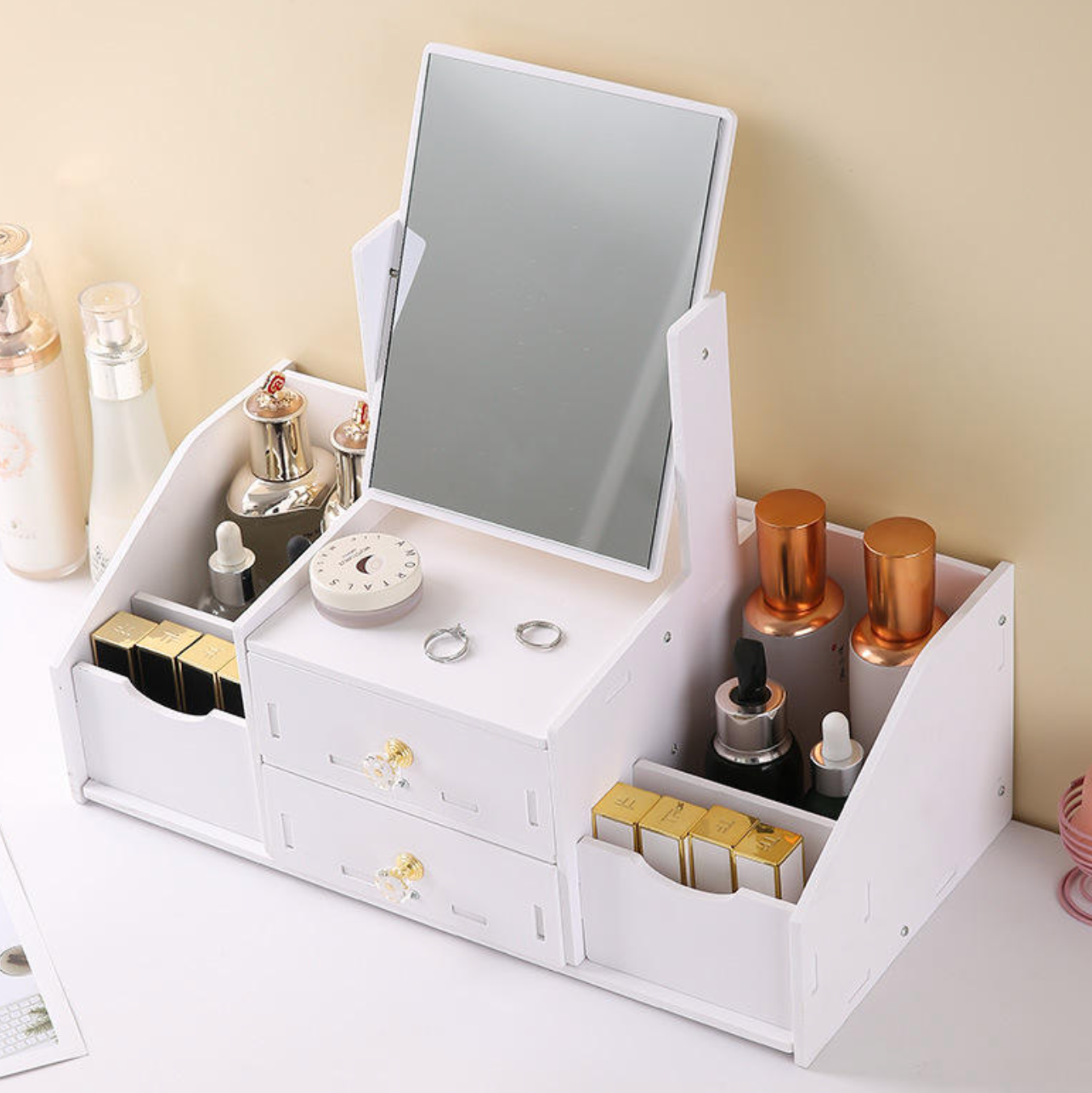 Elegant Vanity Makeup Organizer with Drawers