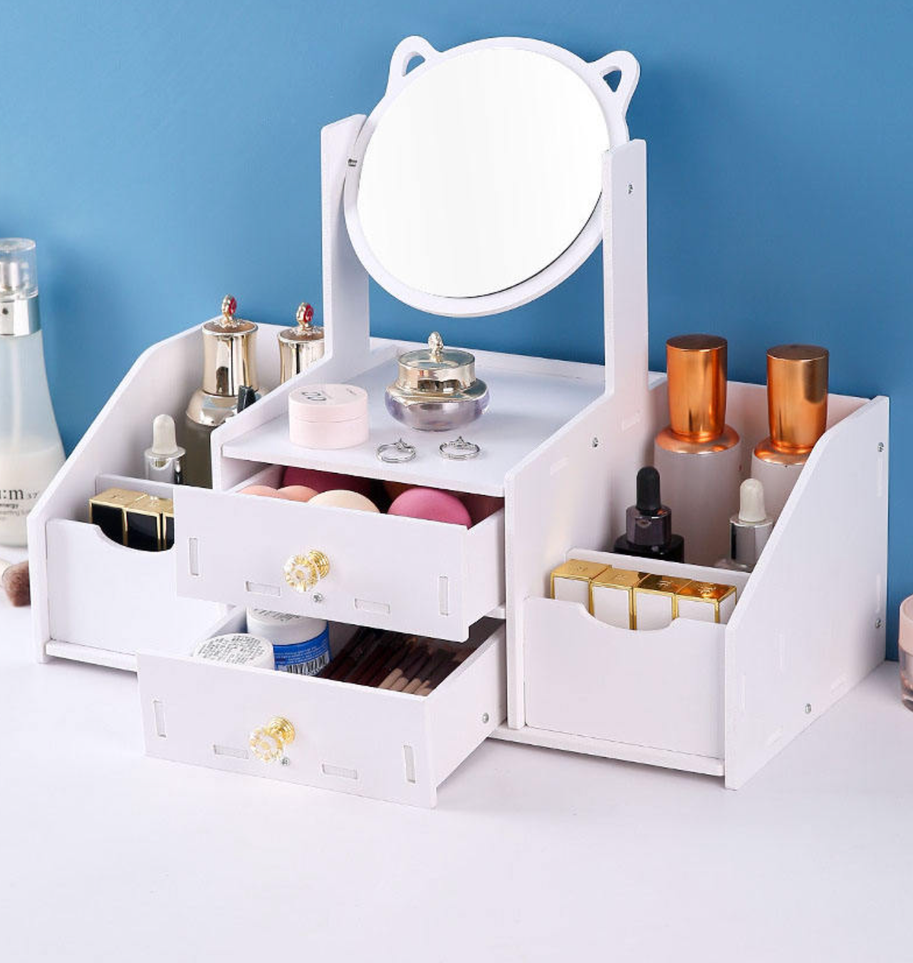 Elegant Vanity Makeup Organizer with Drawers